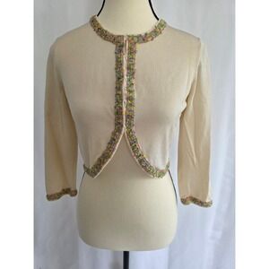 Juliana Collezione Cropped Cardigan Colorful Trim Knit‎ Bolero Shrug S